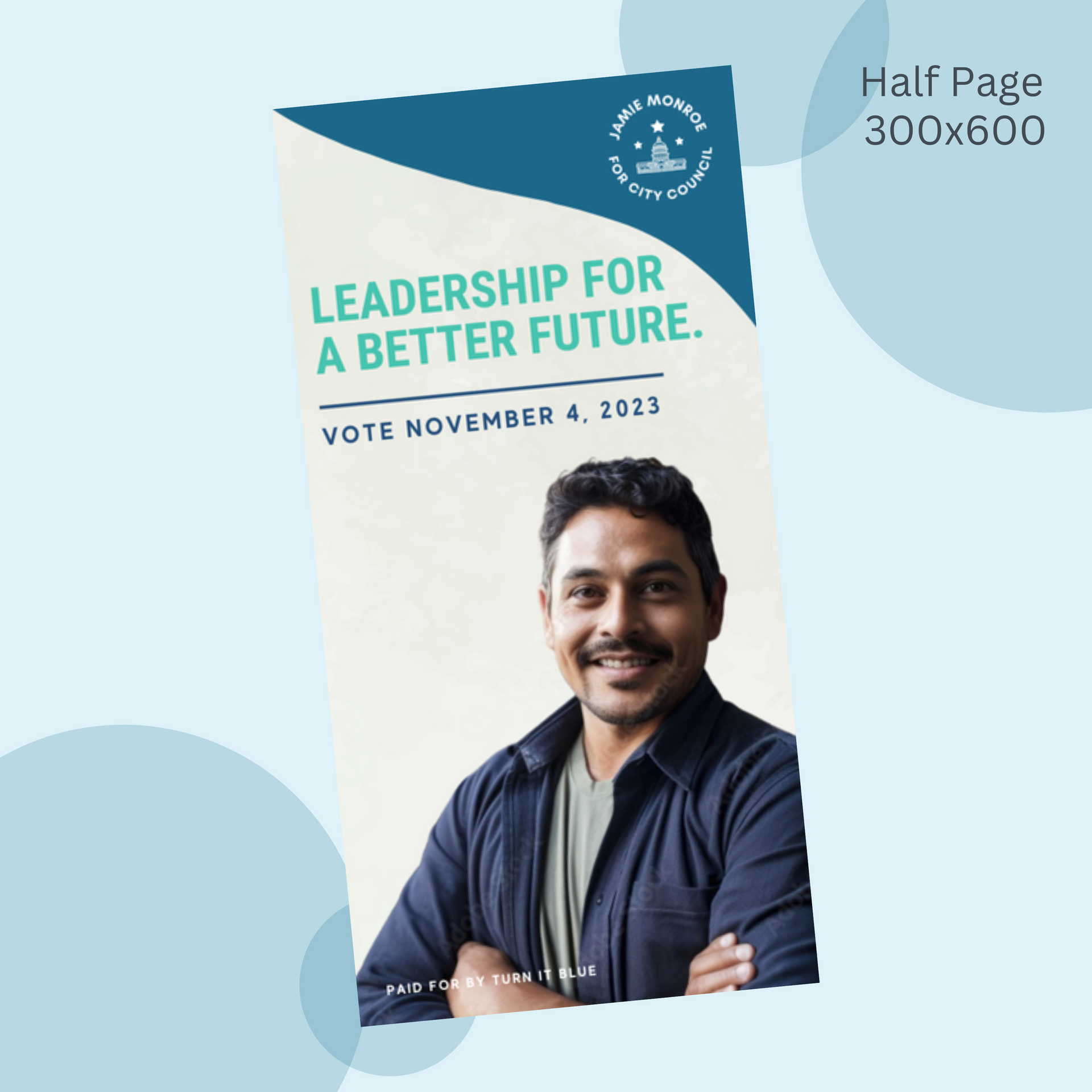 A half page ad for leadership for a better future