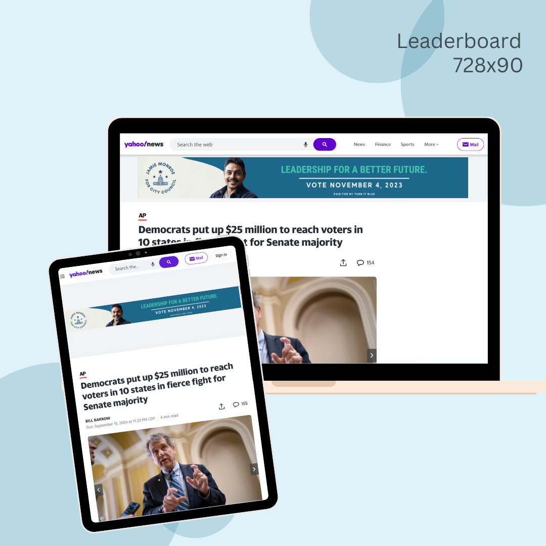 A leaderboard with a picture of a man on it