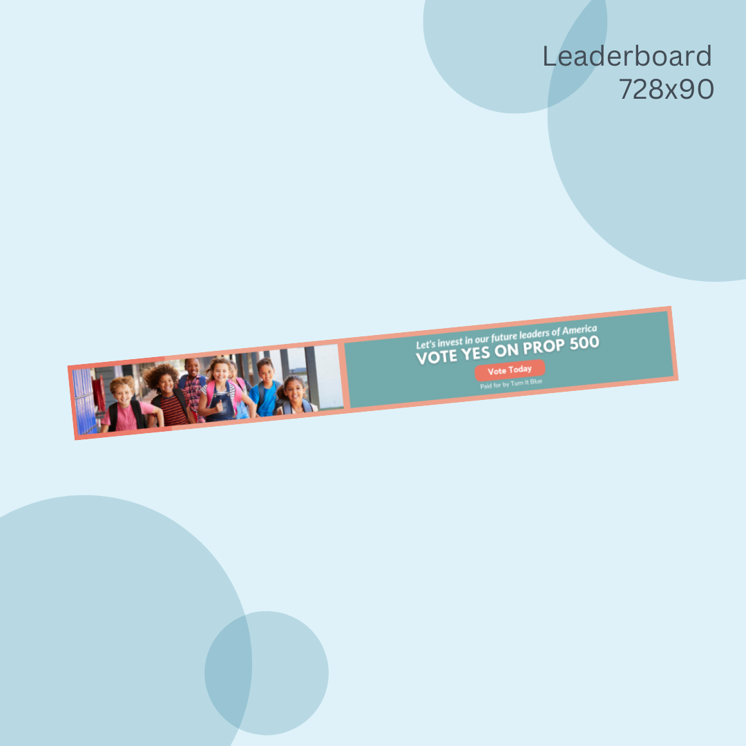 A leaderboard with a picture of a group of people on it