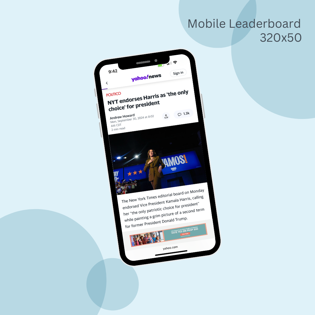 A mobile leaderboard that says vote yes on prop 500