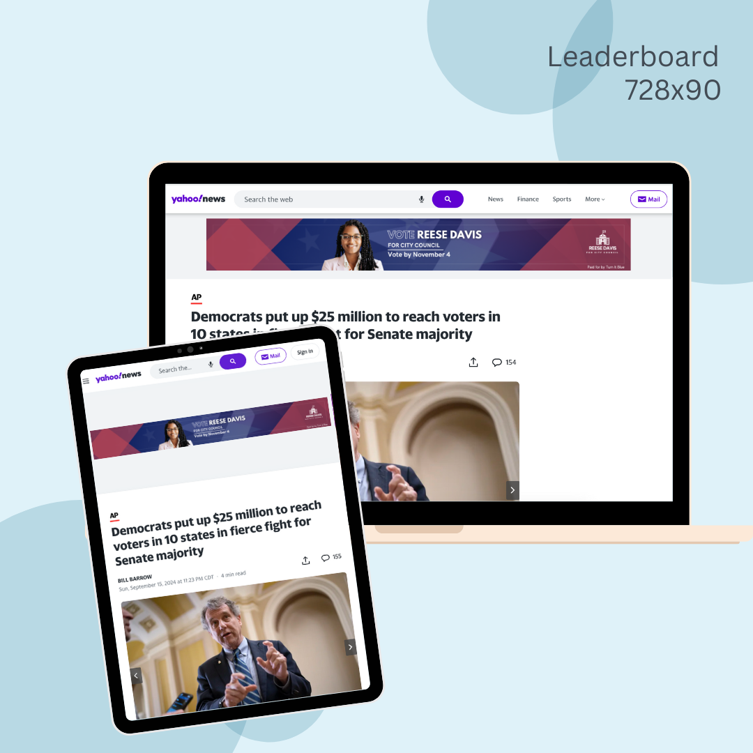 A leaderboard with a picture of a woman on it
