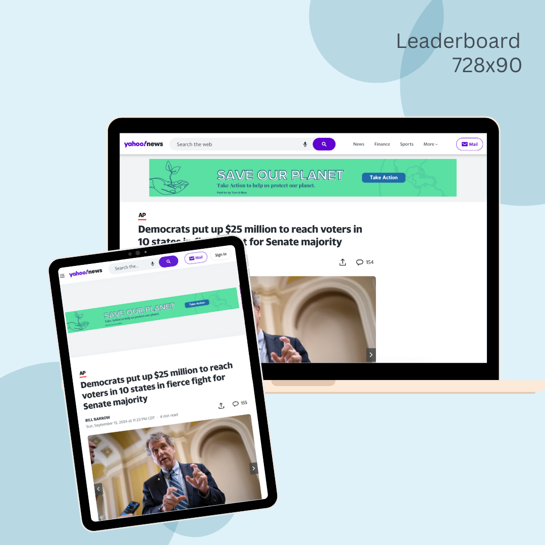 A green leaderboard that says save our planet