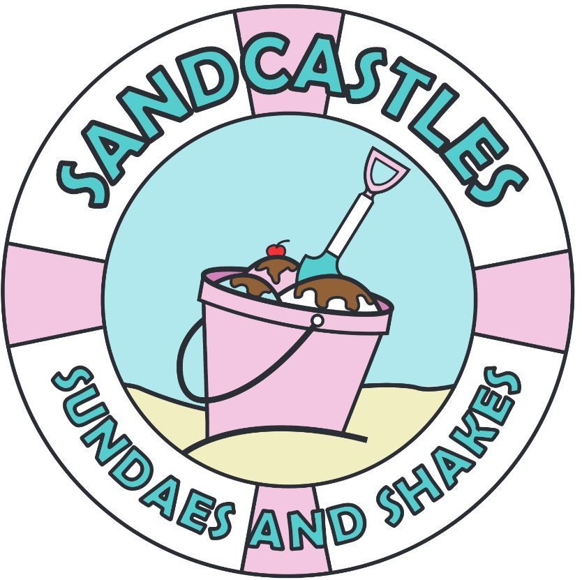 A logo for sandcastles sundaes and shakes