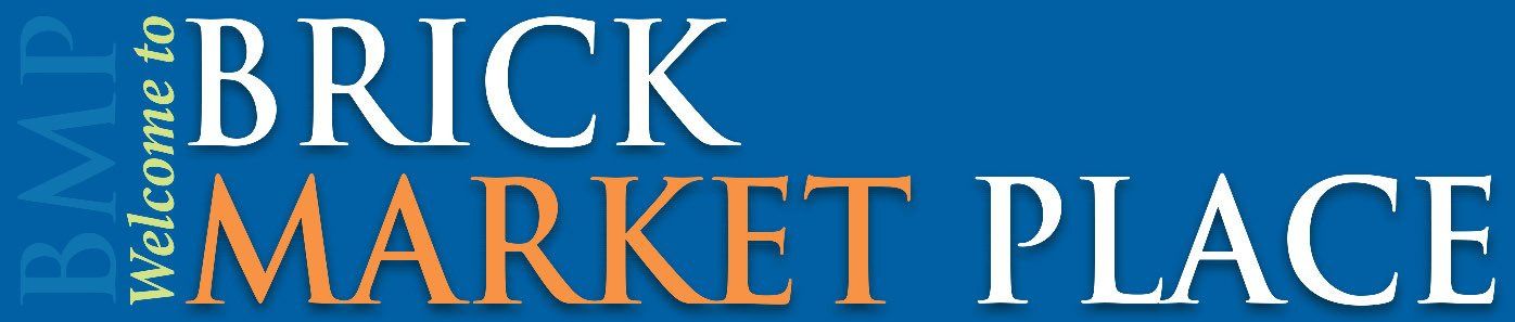 A blue sign that says brick market place on it