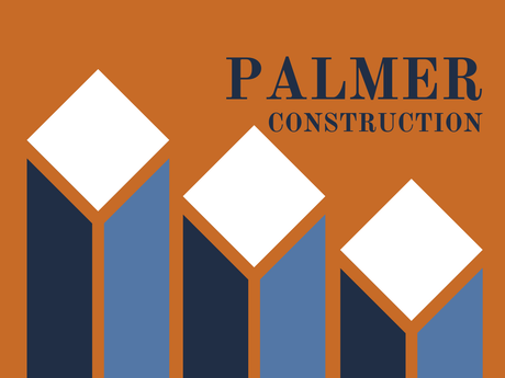 Palmer Construction logo with a dark blue diamond and white text.