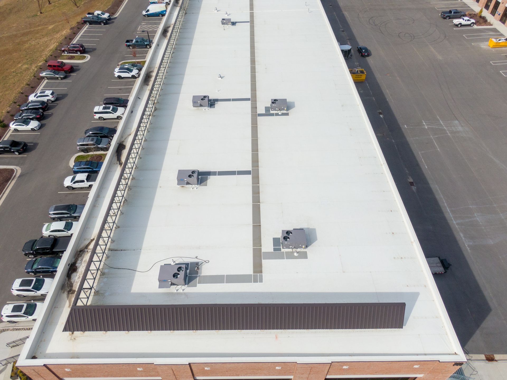 an aerial view of the roof of a building