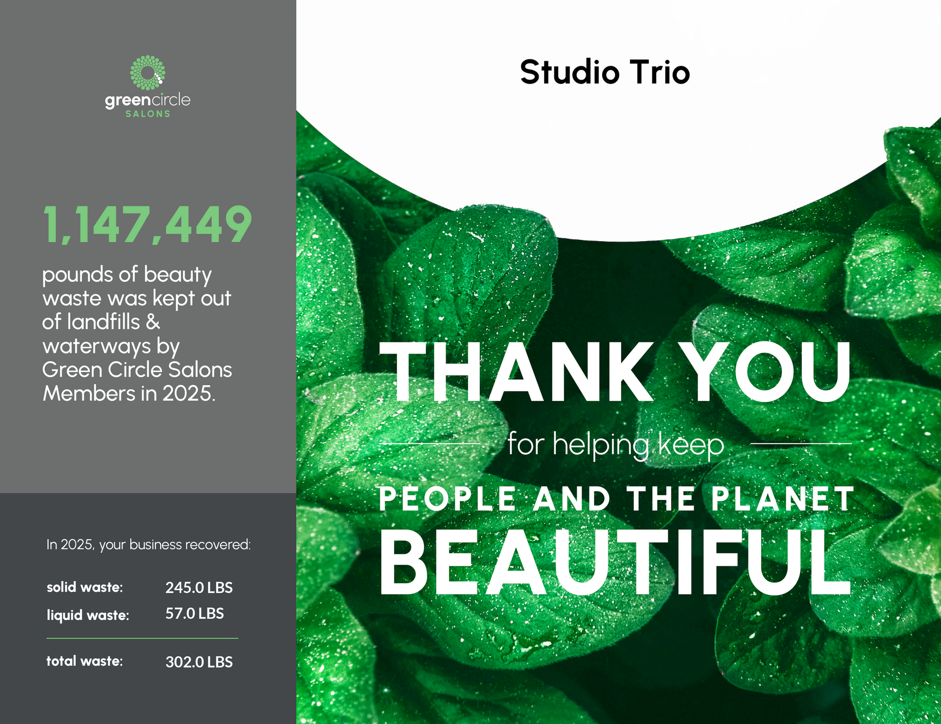 We have kept 188.0 lbs of beauty waste out of landfills in 2025 so far