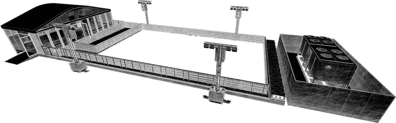 Un dibujo en blanco y negro de un puente con un tren sobre él.