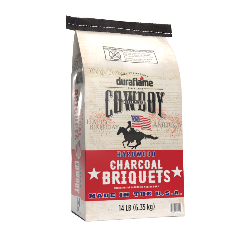 Cowboy Charcoal Happy Birthday America! Briquets Made in the USA Bag of Duraflame Cowboy charcoal briquets,special Happy Birthday America packaging edition, fourth of july bbq