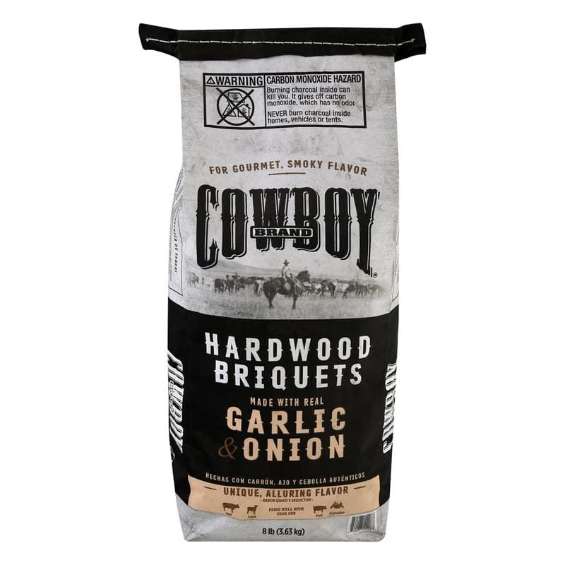 Bag of Cowboy Garlic & Onion flavored Charcoal Briquets real wood charcoal