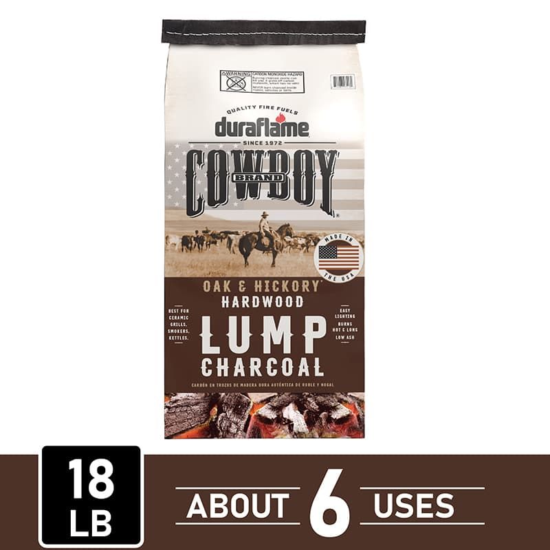 Cowboy Oak & Hickory Hardwood Lump 18lb  real wood charcoal offers about 6 uses
