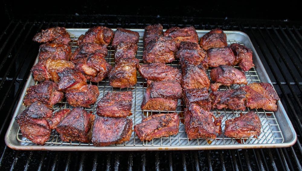 beef chuck roast poor man's burnt ends recipe smoking on pan in grill