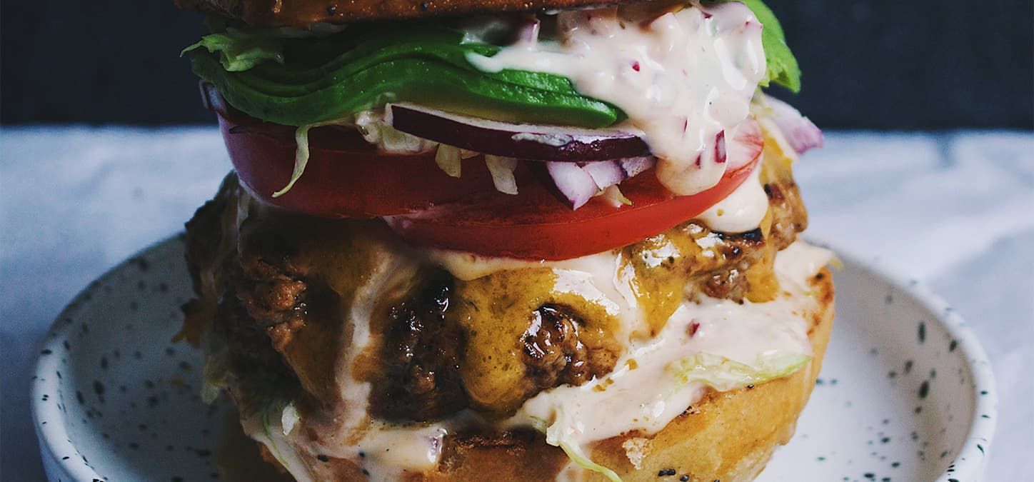 spicy Jalapeño cream cheese burger with all the fixings