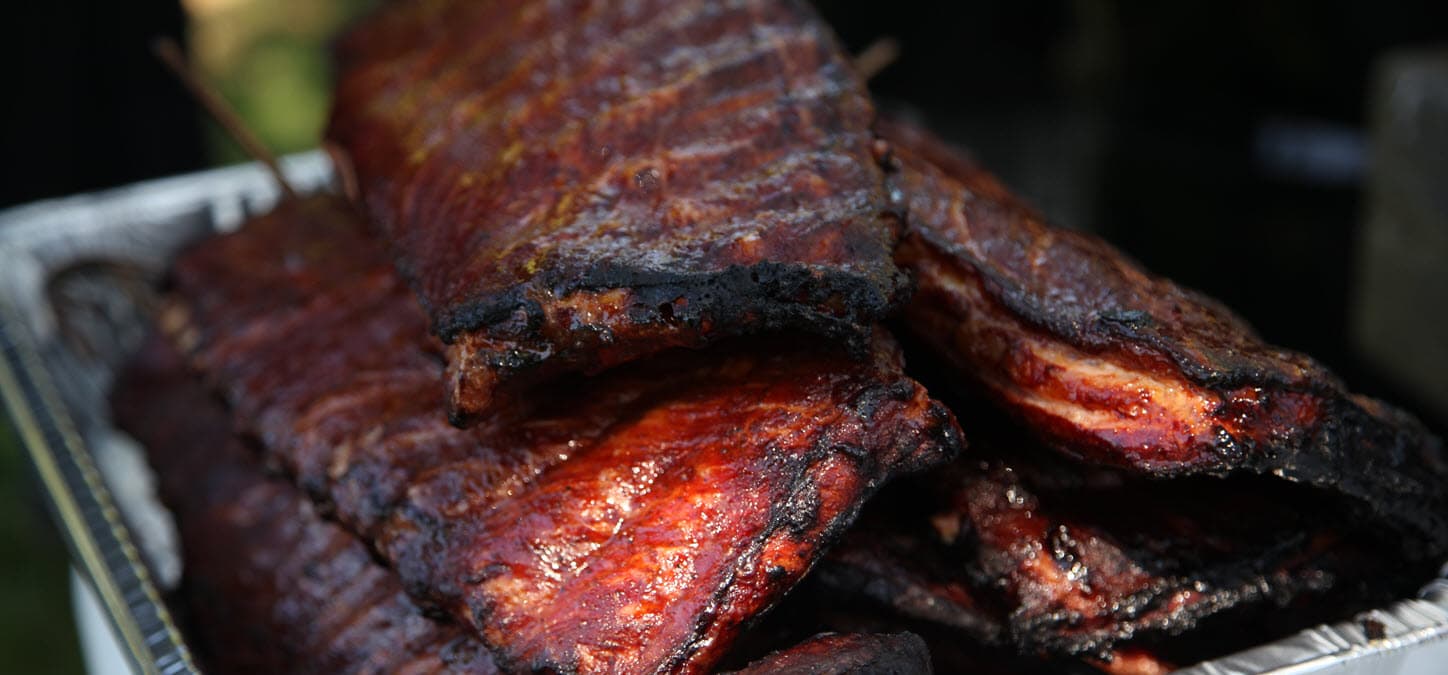 Mudville BBQ St Louis Ribs on a metal tray