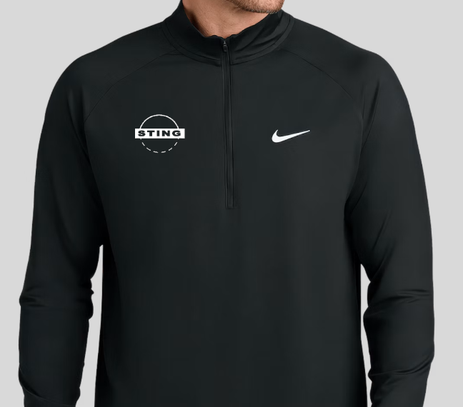 Black hoodie with red-and-white “Sting” logo on the chest and a white Nike swoosh on the sleeve