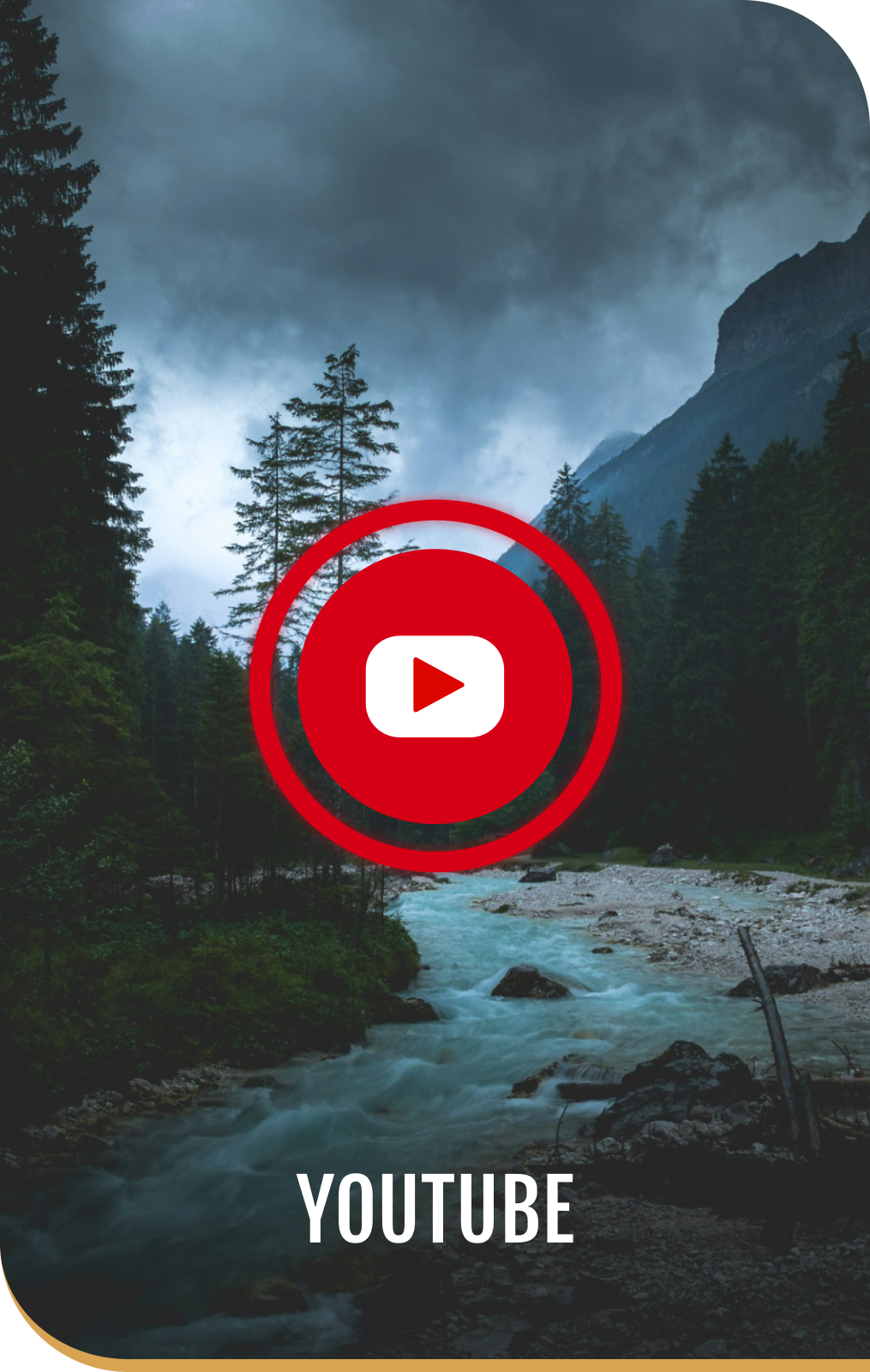 A youtube logo with a river and mountains in the background