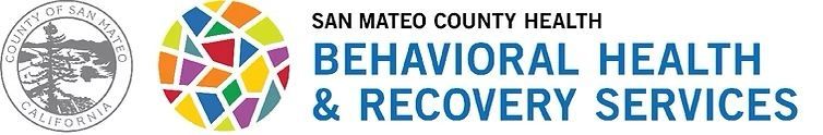 San Mateo County Health Behavioral Health & Recovery Services logo. Includes a seal and colorful stained glass design.