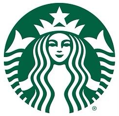 Starbucks logo: green siren with crown, star, and flowing hair within a circle.