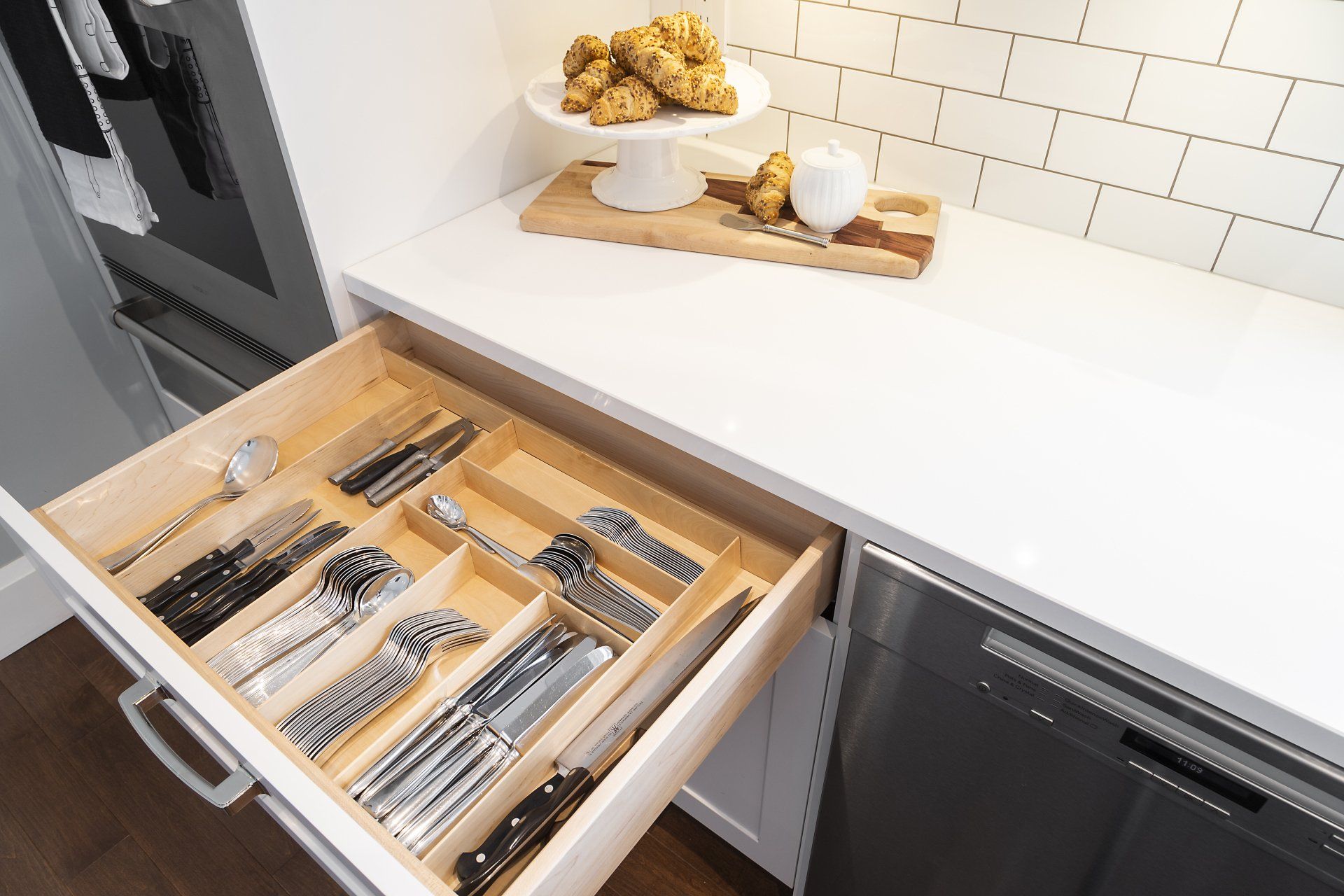 kitchen with white marble countertops