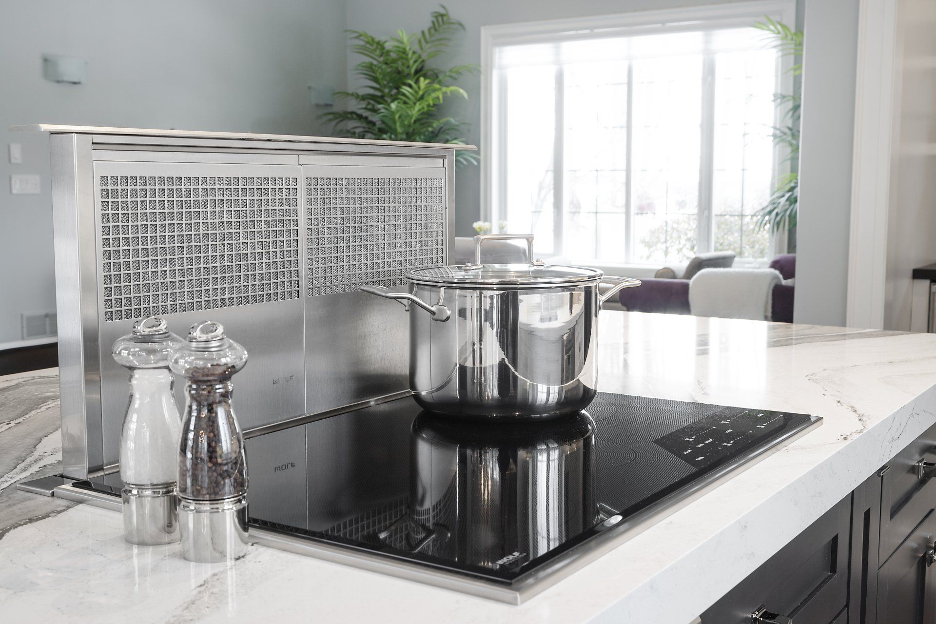 kitchen with white marble countertops