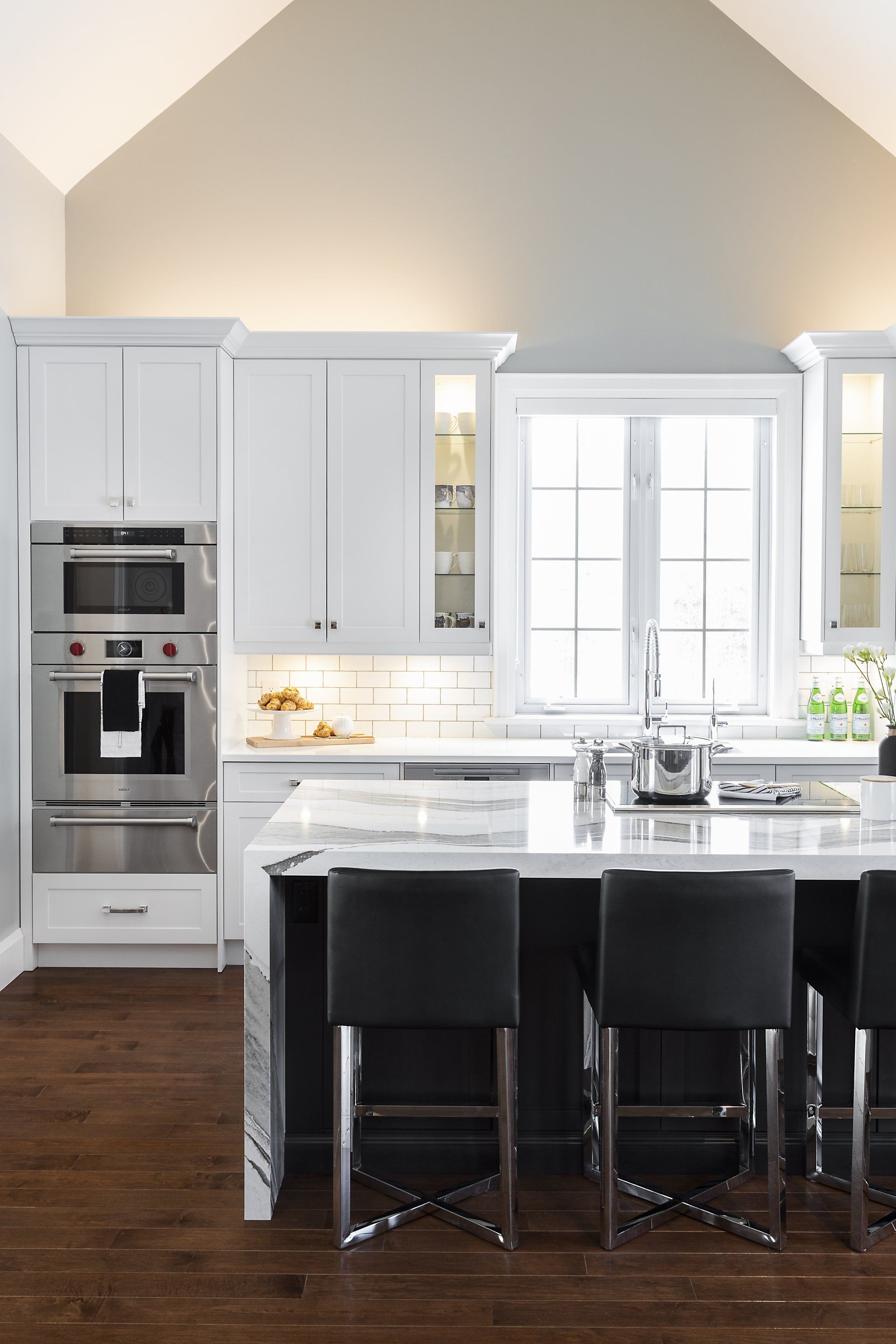 kitchen with white marble countertops