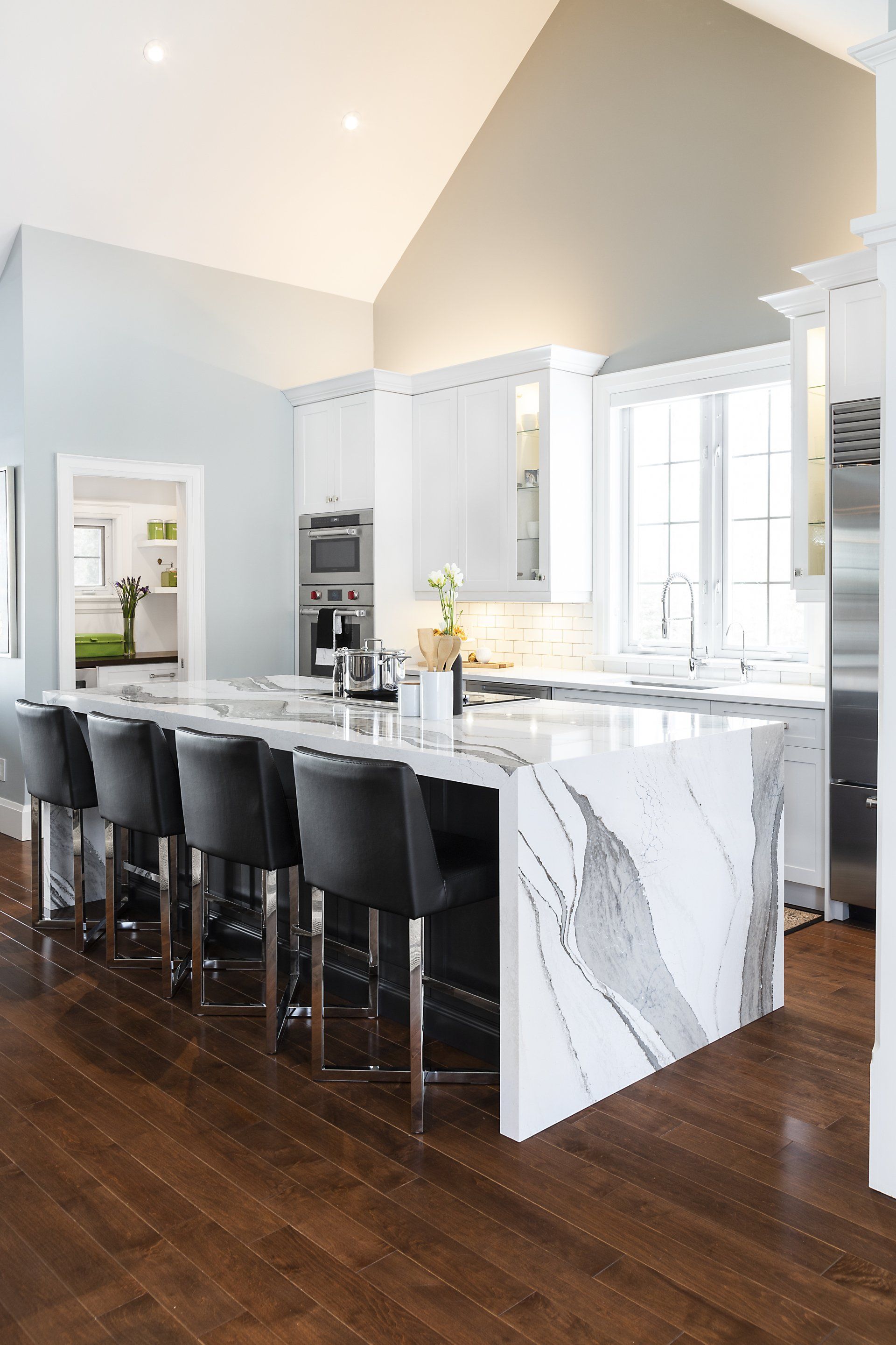 kitchen with white marble countertops