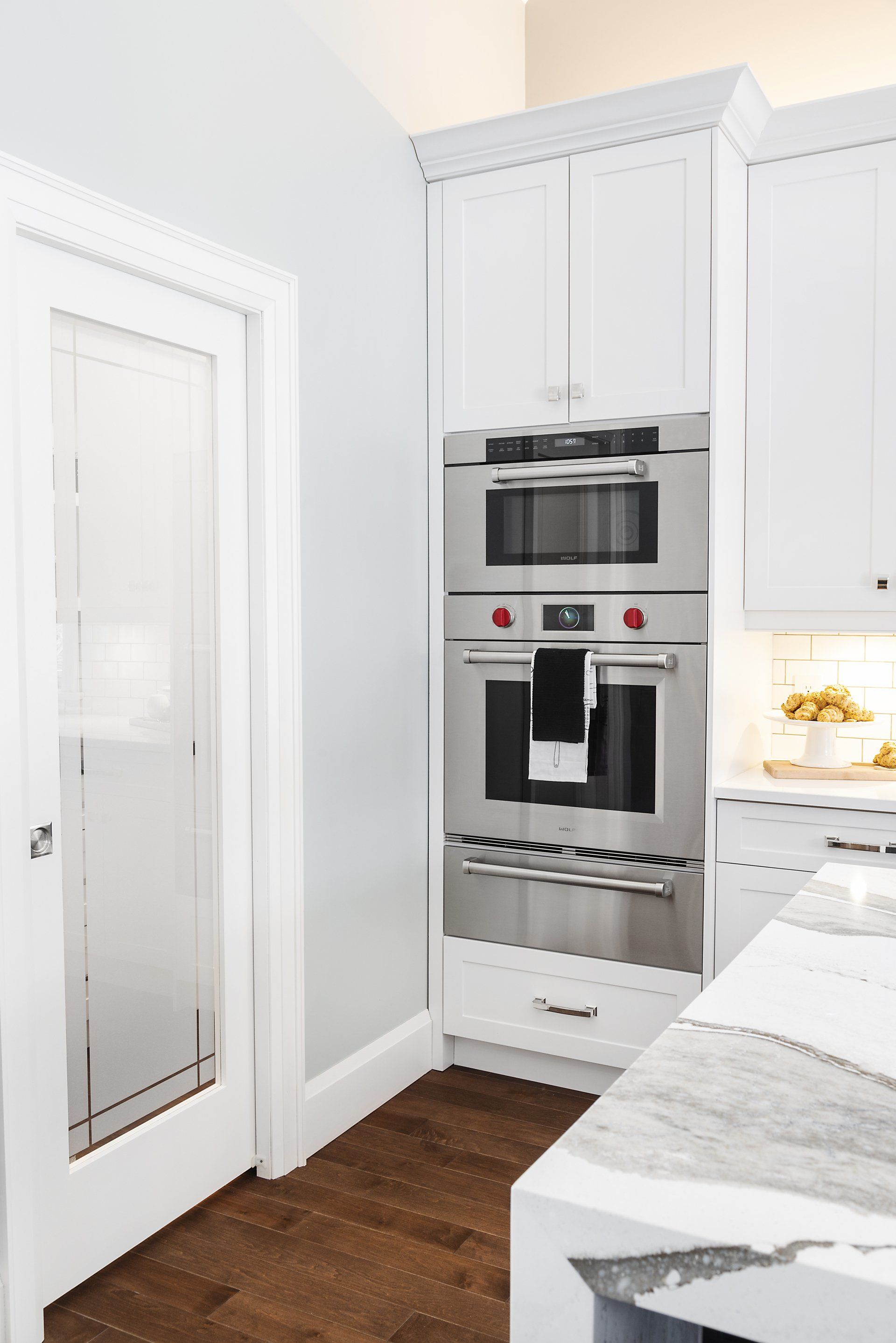 kitchen with white marble countertops