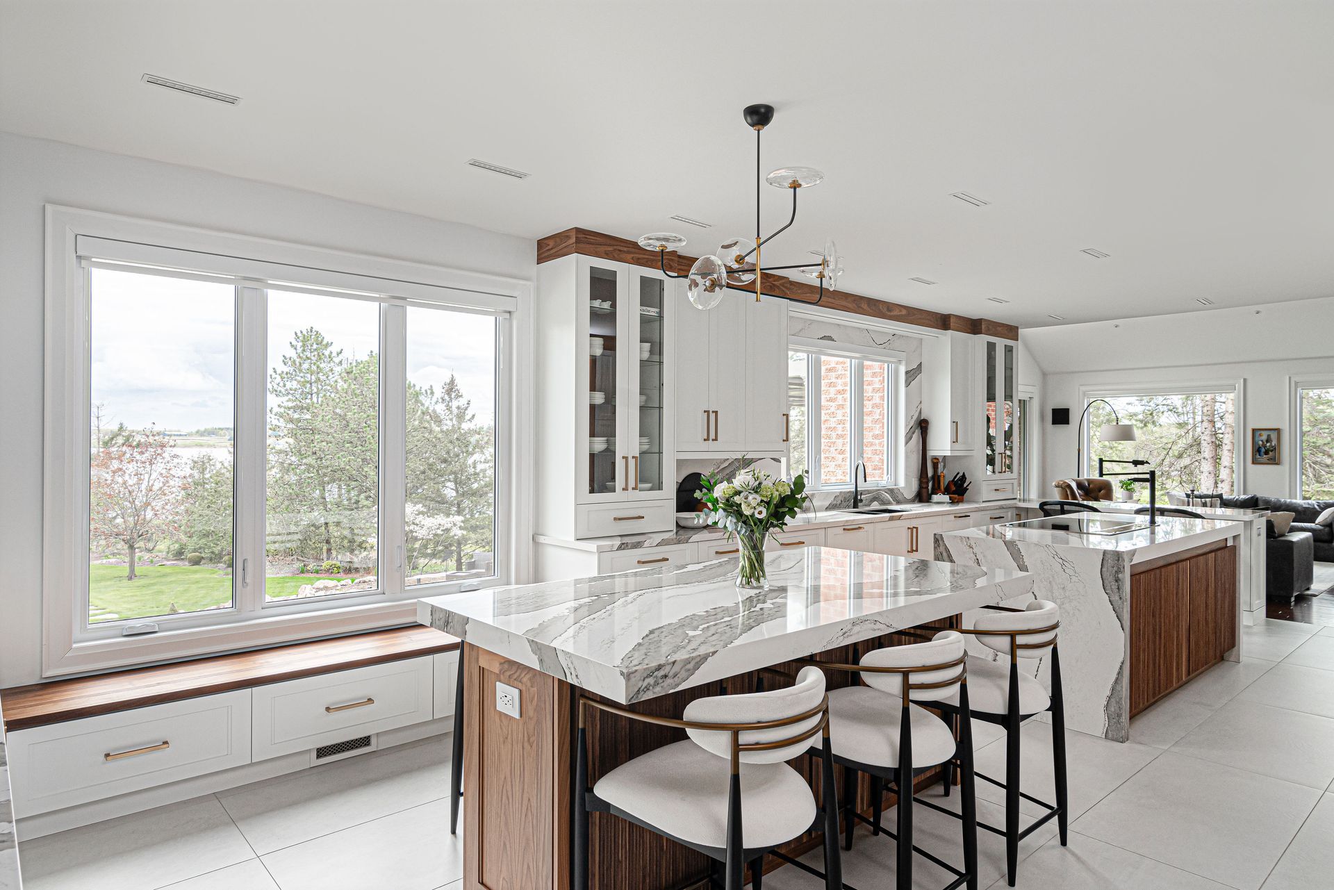 There is a large island in the middle of the kitchen.
