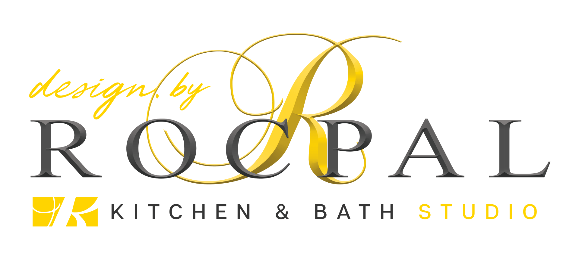 Design by Royal Kitchen & Bath Studio logo with gold and gray text on white background