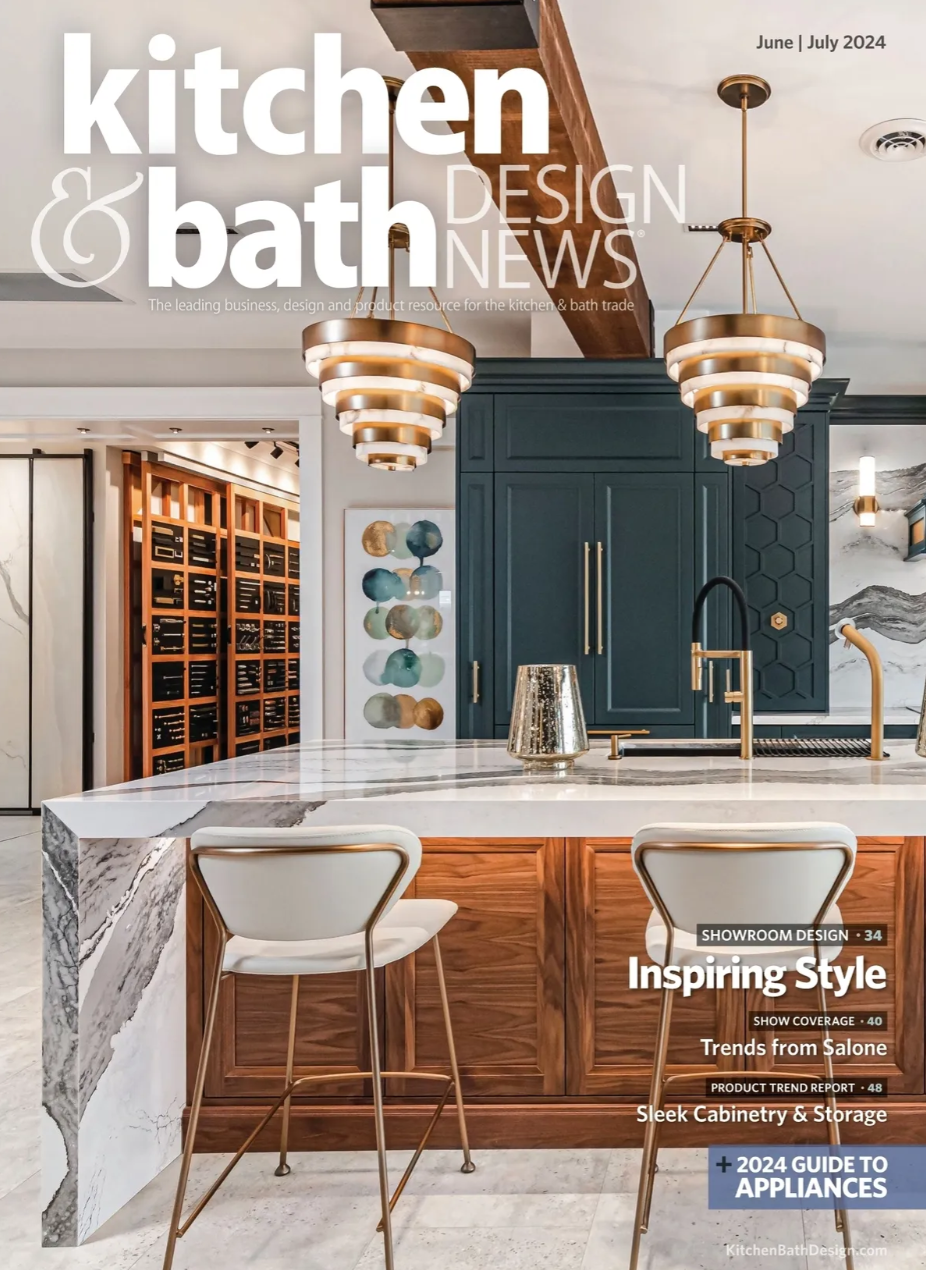 A kitchen and bath design news magazine cover with a kitchen on it.