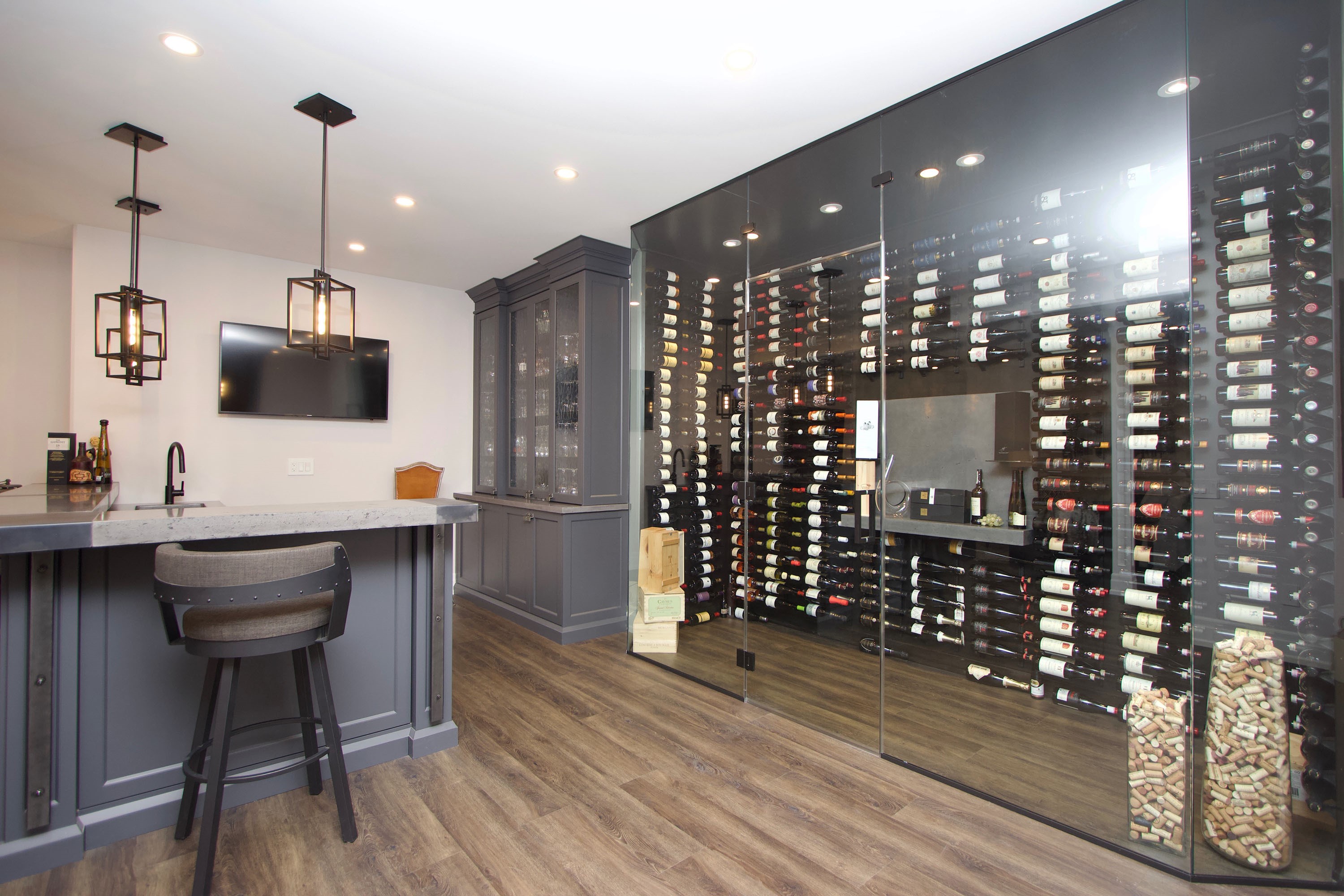 wine racks in glass room