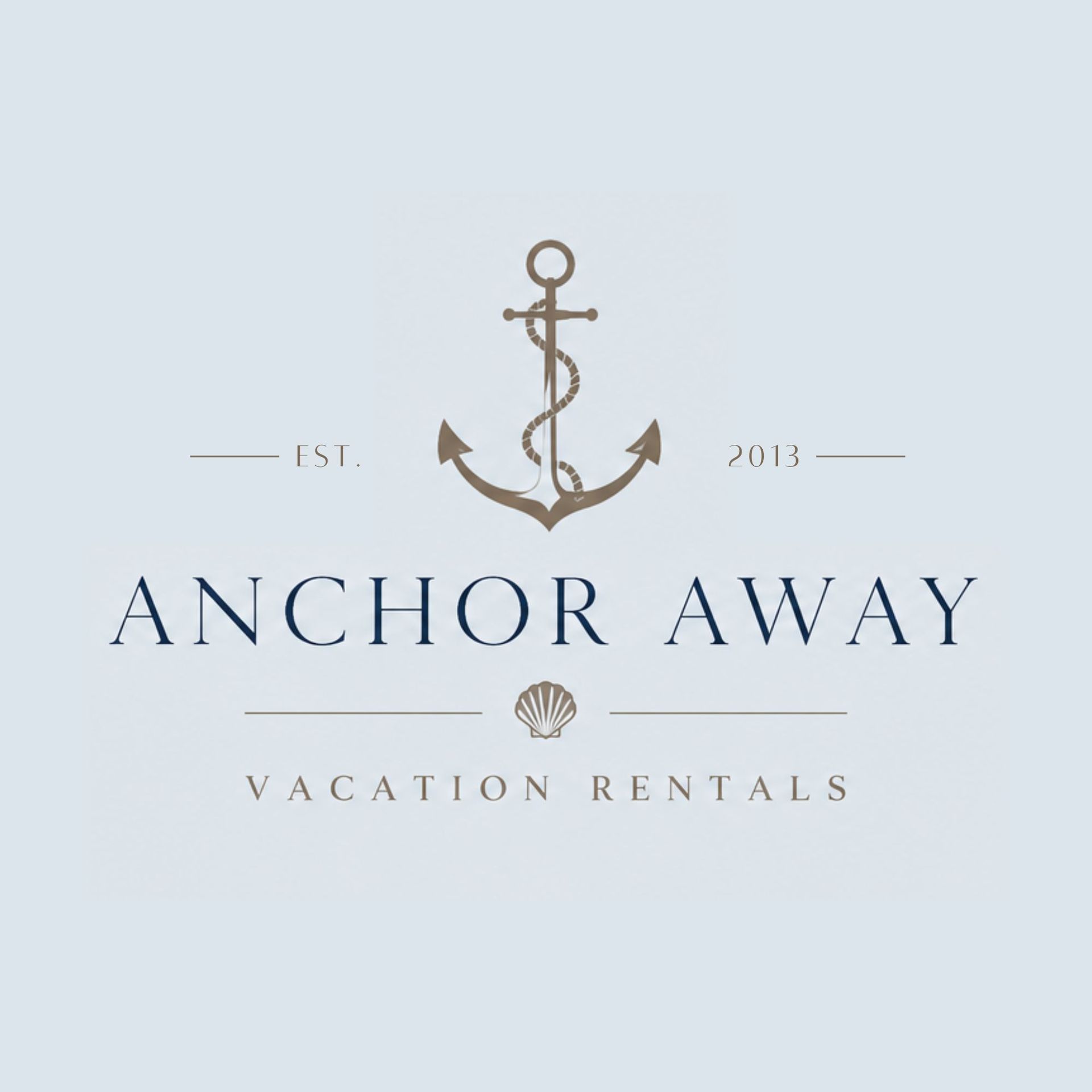 Anchor logo with &ldquo;Anchor Away Vacation Rentals&rdquo; in blue on a light background, with &ldquo;2013&rdquo; on either side.
