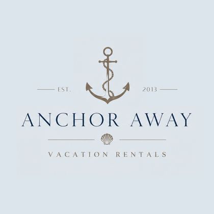 Anchor logo with &ldquo;Anchor Away Vacation Rentals&rdquo; in blue on a light background, with &ldquo;2013&rdquo; on either side.