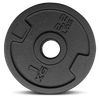 Black 1 kg weight plate with raised handle grip areas. Weight measurement in both kilograms and pounds is embossed on the plate.