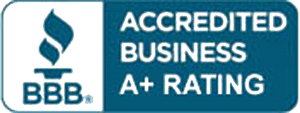 BBB Accredited Business A+ Rating badge in blue and white