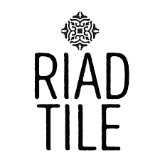 A black and white logo for a company called riad tile.