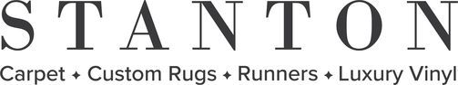 A black and white logo for stanton carpet custom rugs runners luxury vinyl