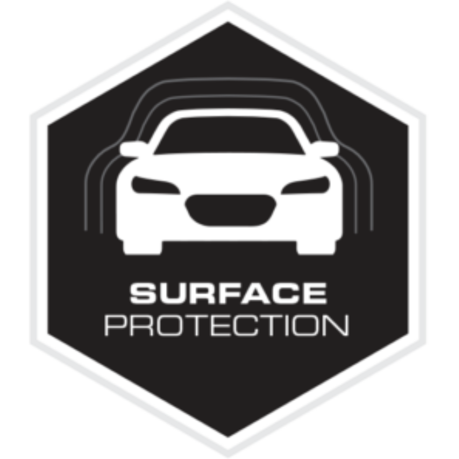 A sticker that says surface protection with a car on it