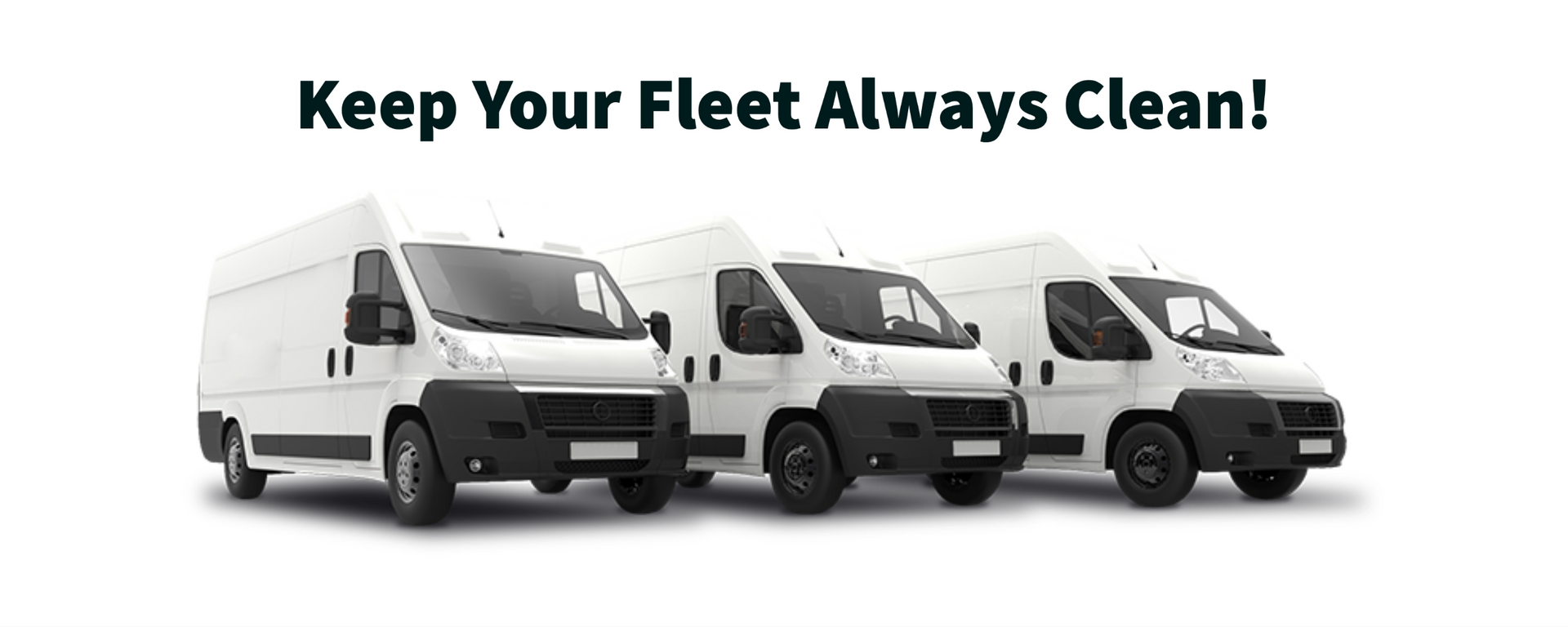 Three white vans are parked next to each other on a white background.