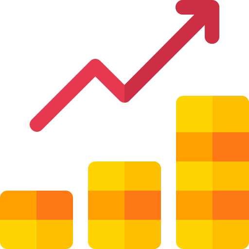 A graph with a red arrow pointing upwards.