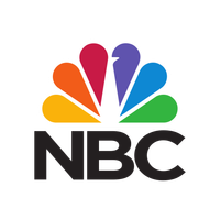 A colorful logo for nbc with a rainbow colored bird on a white background.