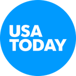 A blue circle that says usa today in white letters