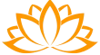 Logotipo estilizado de flor de lótus laranja sobre fundo branco.