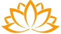 Logotipo estilizado de flor de lótus laranja sobre fundo branco.