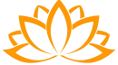 Logotipo estilizado de flor de lótus laranja sobre fundo branco.