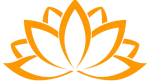 Logotipo estilizado de flor de lótus laranja sobre fundo branco.
