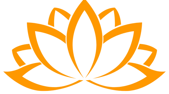 Logotipo estilizado de flor de lótus laranja sobre fundo branco.