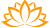 Logotipo estilizado de flor de lótus laranja sobre fundo branco.