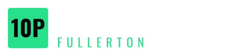 Green “10P” logo with the word “FULLERTON” in spaced letters on a white background