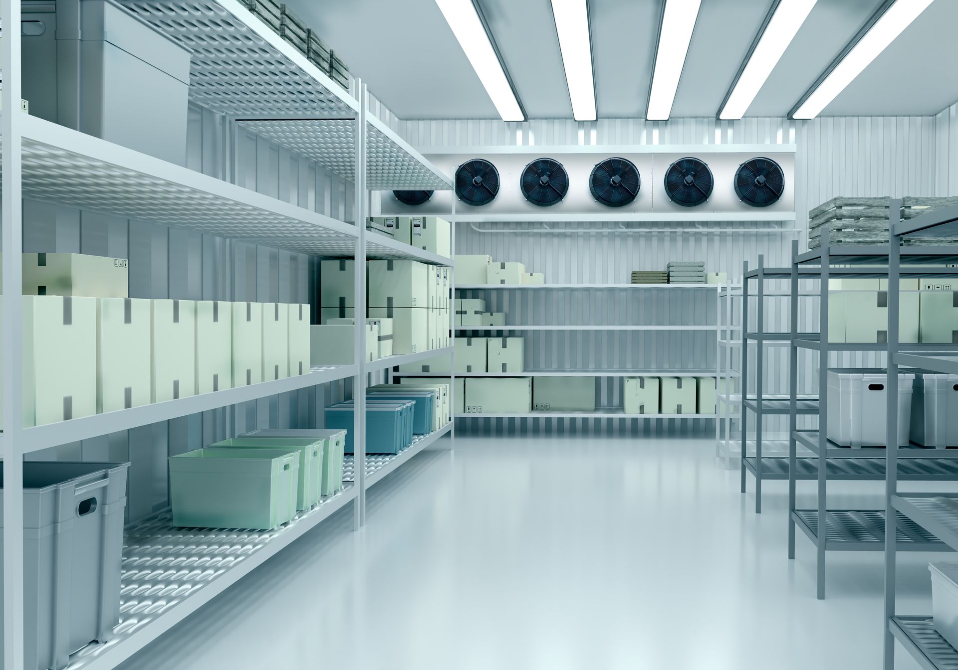A warehouse with lots of shelves and boxes on them